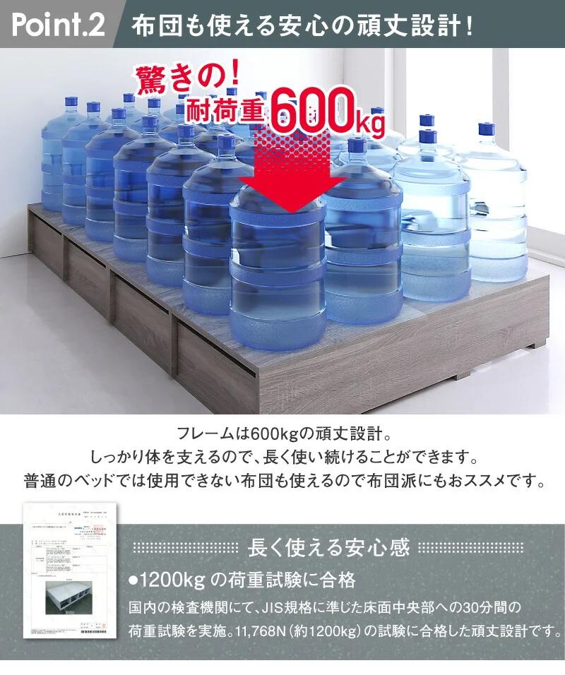 ベッド チェストベッド 大容量収納ベッド／センペール2 ベッドフレームのみ ハイタイプ 引き出しなし シングル