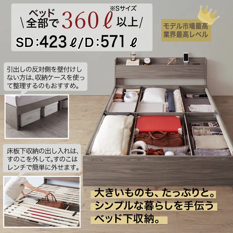 お客様組立 ベッド 棚コンセント 収納付き  Ever X エヴァー エックス ベッドフレームのみ シングル