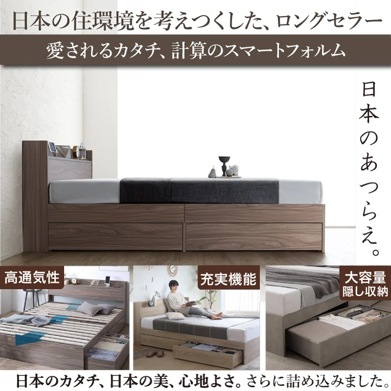 お客様組立 ベッド 棚コンセント 収納付き  Ever X エヴァー エックス ベッドフレームのみ シングル