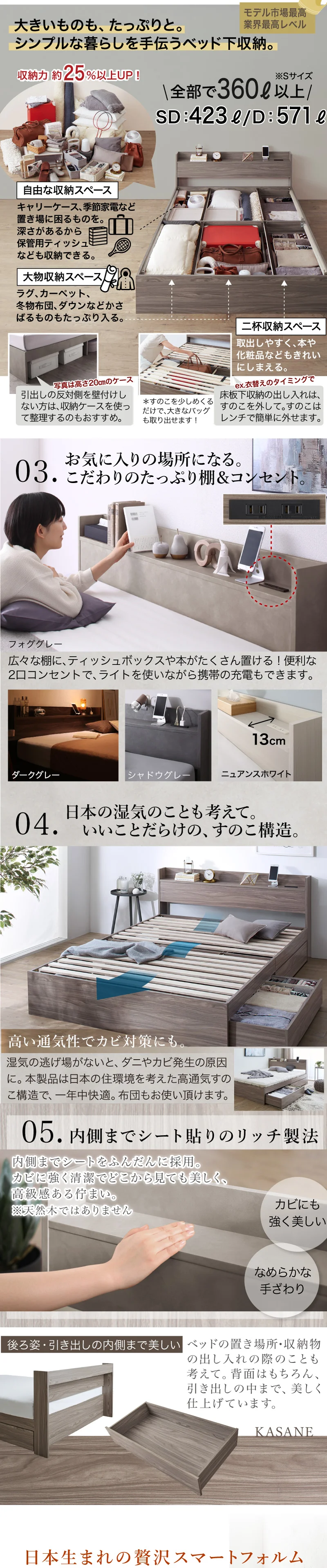 お客様組立 ベッド 棚コンセント 収納付き  Ever X エヴァー エックス ベッドフレームのみ シングル