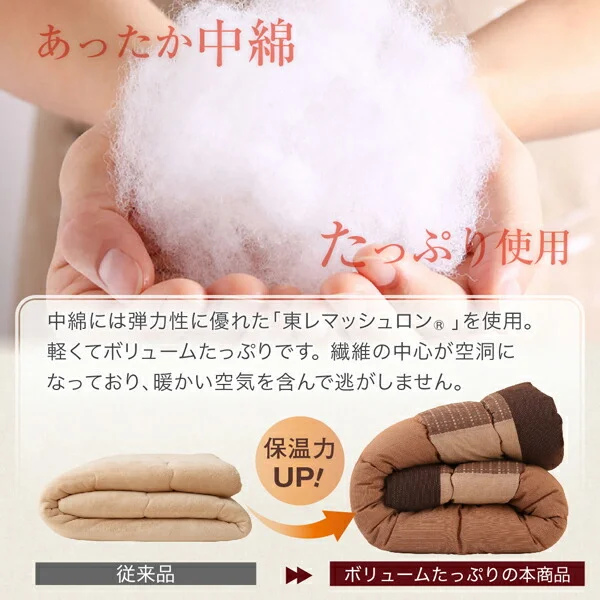 しじら織パッチワークこたつ布団 暁月 あけづき 掛布団&敷布団2点セット 正方形(80×80cm)天板対応