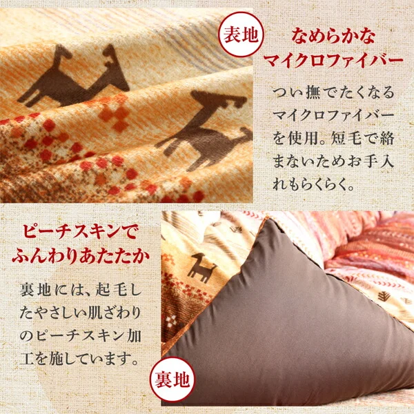 ギャッベ柄グラデーションデザインこたつ布団 Talvi タルヴィ 掛布団&ラグ2点セット 正方形(80×80cm)天板対応