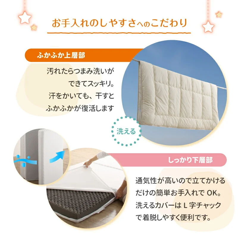 厚さが選べる 高通気・抗菌防臭 ファミリーマットレス敷き布団 ワイドK200  厚さ6cm