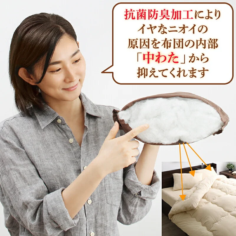 カバー付き　抗菌防臭防カビ　中空ポリエステル綿　布団7点セット シングル レギュラー丈