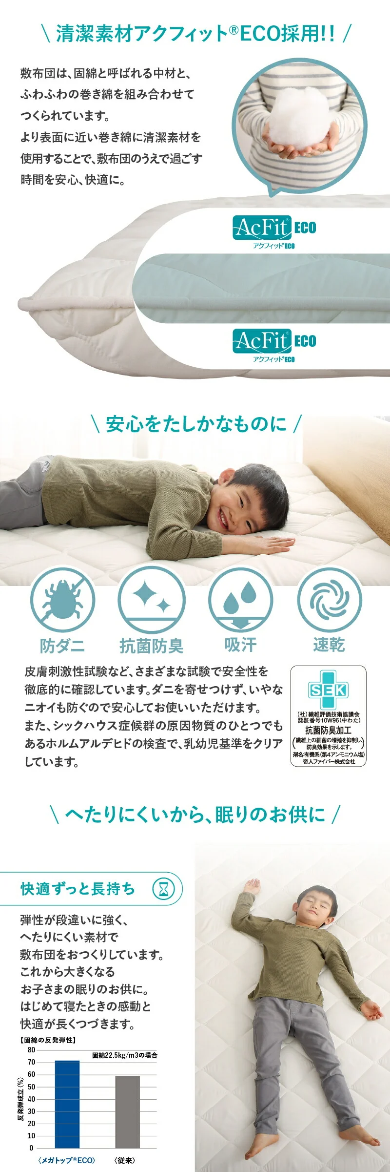 ベッドにぴったり敷布団 セミシングル