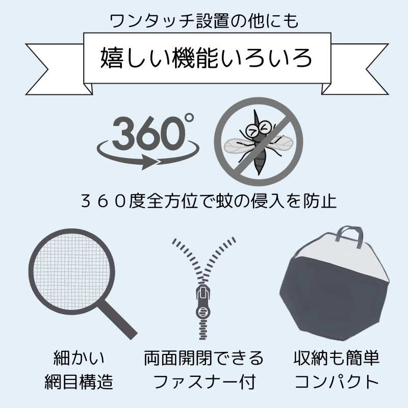 組立簡単 害虫を通さない ワンタッチ式蚊帳