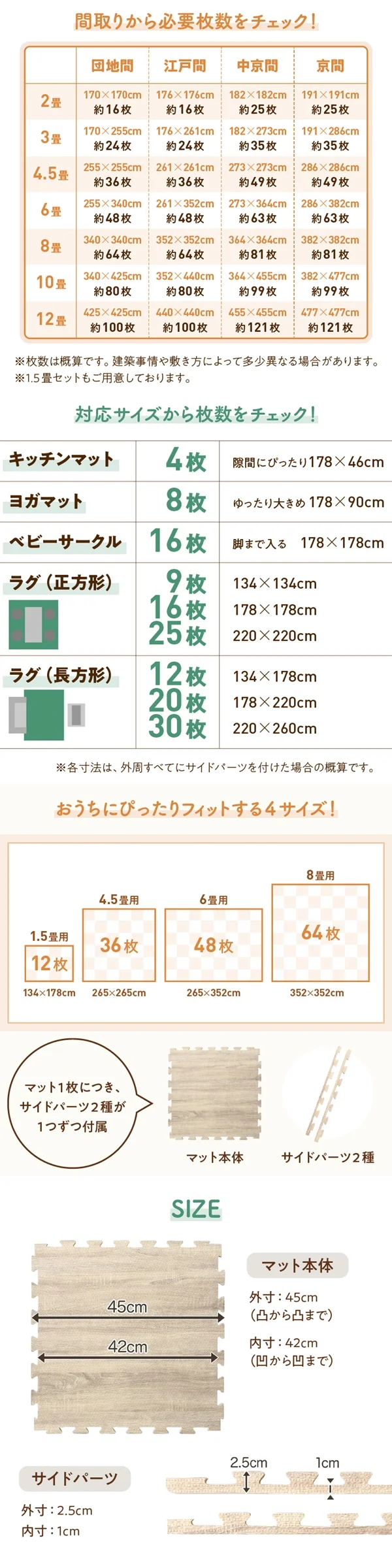 イエ・イロフィット ジョイントマット 45cm角 10mm厚 尺五 12枚 1.5畳