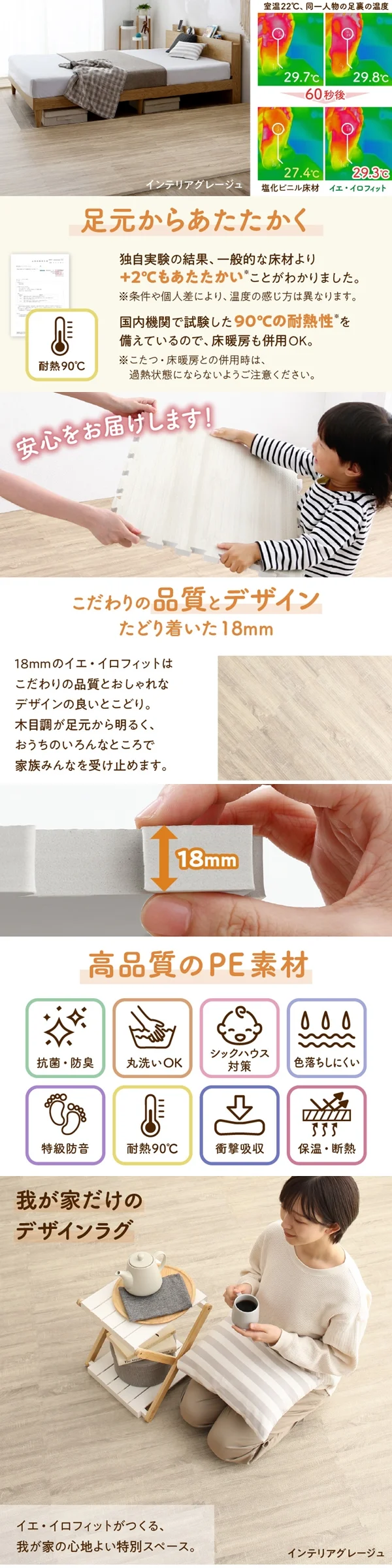 イエ・イロフィット ジョイントマット 45cm角 18mm厚 尺五 25枚 3畳