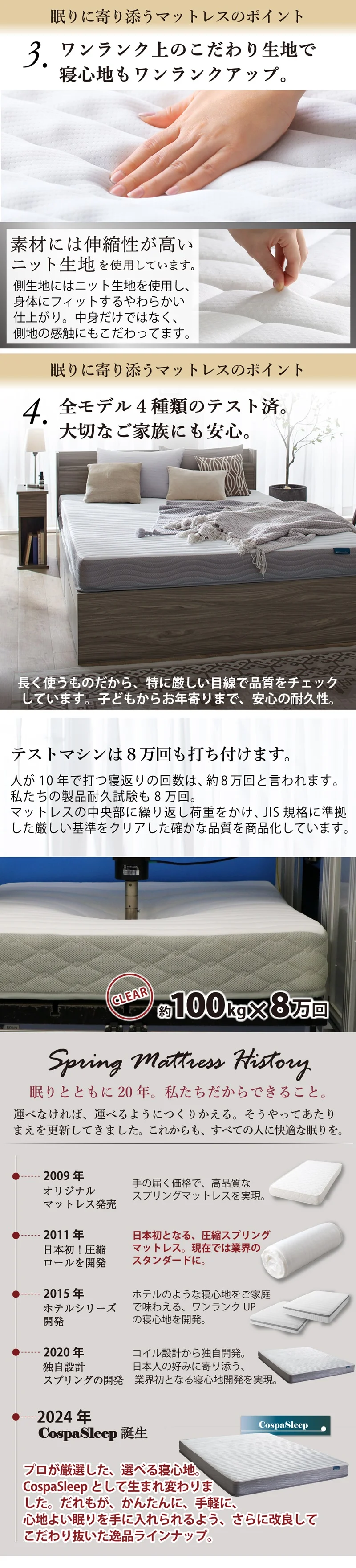 CospaSleep スプリングマットレスシリーズ ベストセラーモデル シングル マットレスカラー ホワイト