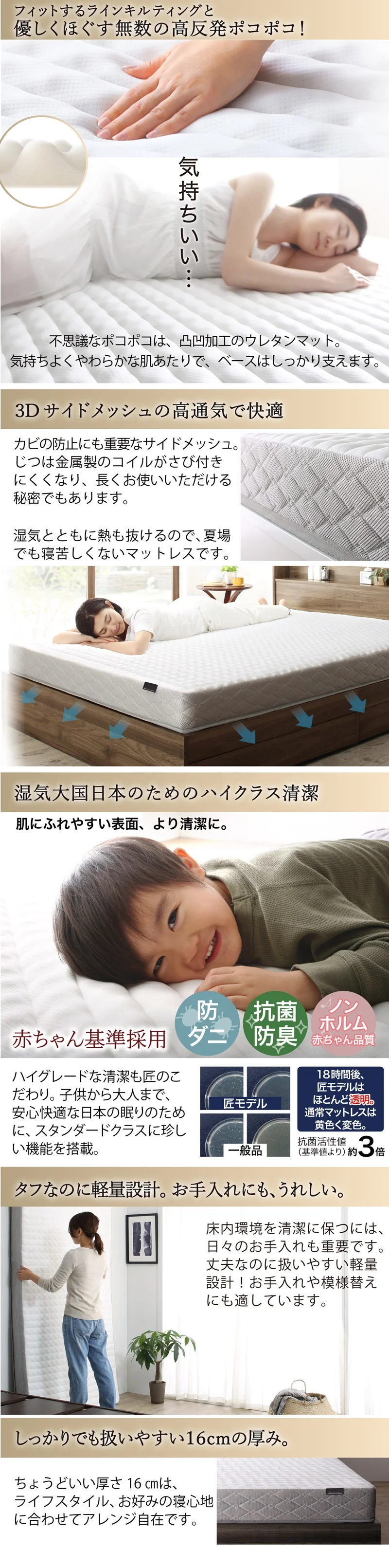 CospaSleep スプリングマットレスシリーズ ベストセラーモデル シングル マットレスカラー ホワイト