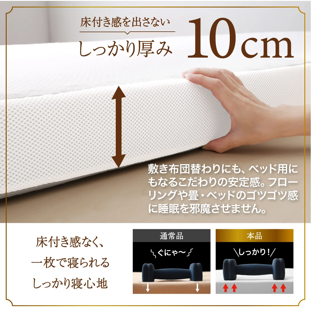 CospaSleep三つ折りマットレス敷布団　超熟 高反発 高通気 体圧分散 抗菌防臭 ベストセラーモデル シングル マットレスカラー デザインアイボリー