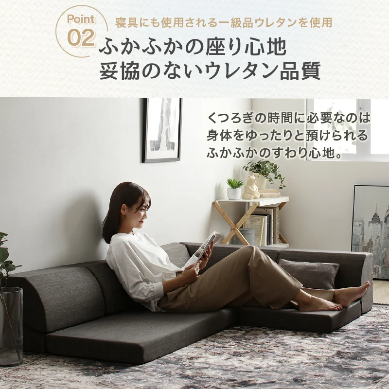 フロアコーナーソファ ソファ3点セット 1P+2P+コーナー 座面カラー ソフトグレー