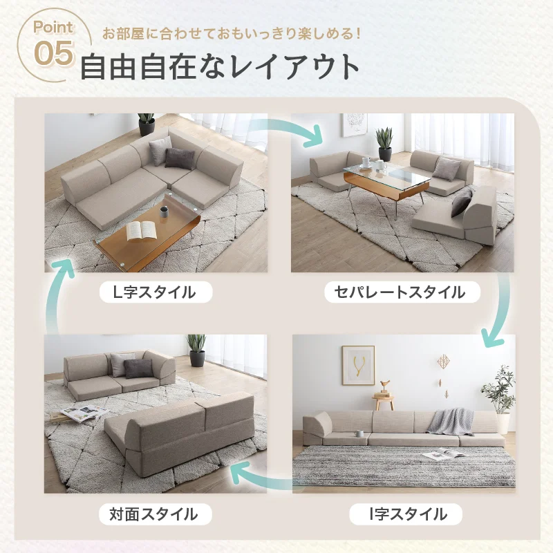 フロアコーナーソファ ソファ3点セット 1P+2P+コーナー 座面カラー ソフトグレー