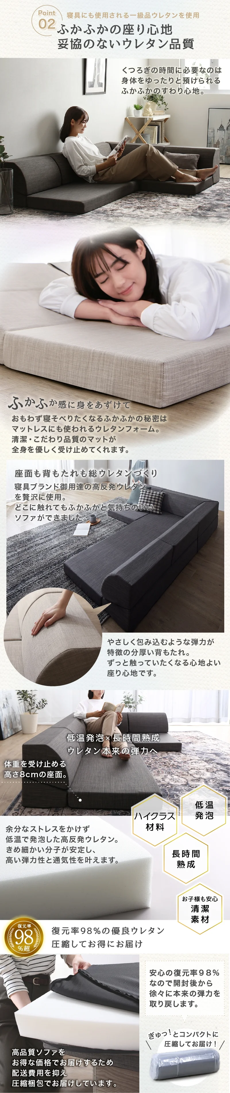 フロアコーナーソファ ソファ3点セット 1P+2P+コーナー 座面カラー ソフトグレー