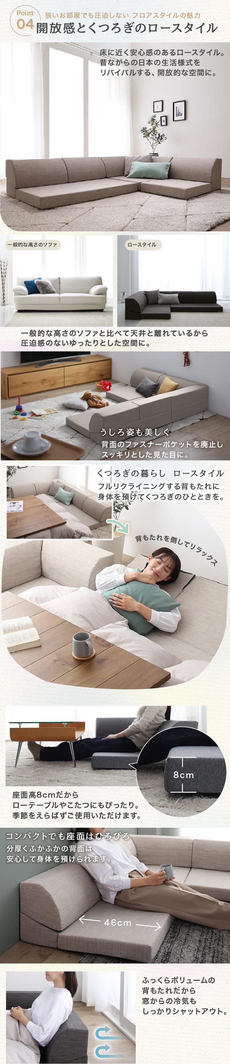 フロアコーナーソファ ソファ3点セット 1P+2P+コーナー 座面カラー ソフトグレー