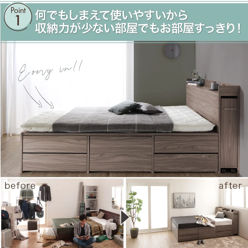 チェストベッド エブリーイン フレームのみ シングル フレームカラー ライトグレー お客様組立