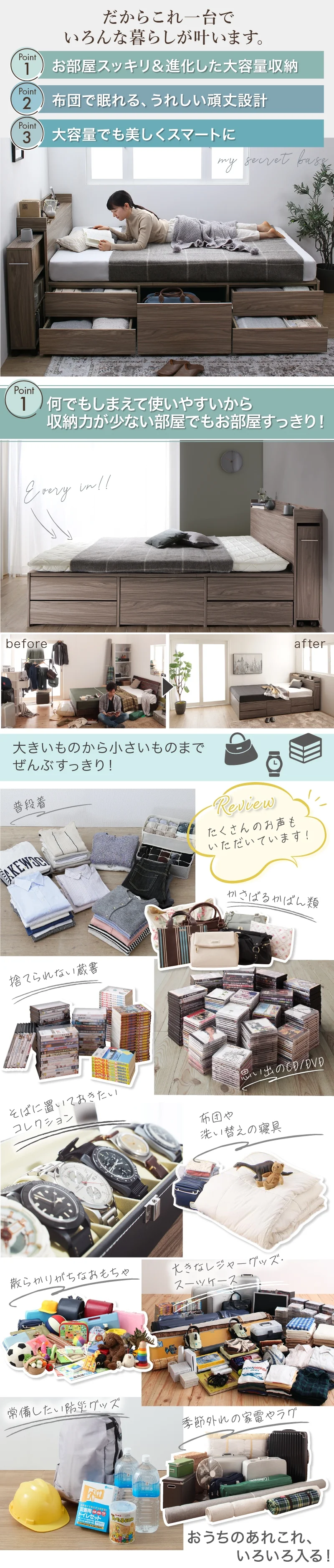チェストベッド エブリーイン フレームのみ シングル フレームカラー ライトグレー お客様組立