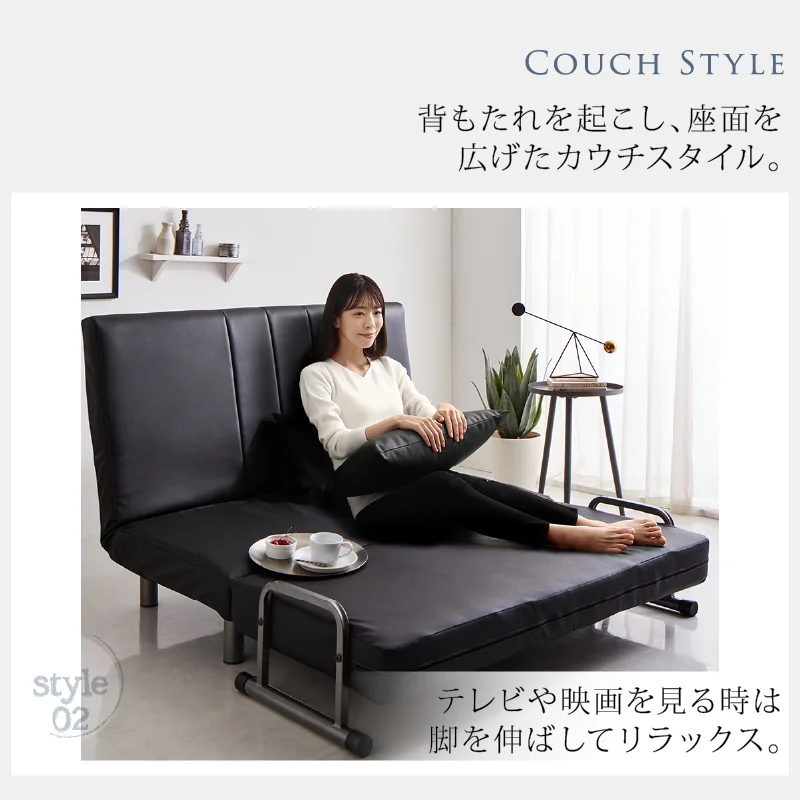 ソファベッド ROLLY型 W120 座面カラー PVCレザー/ブラック