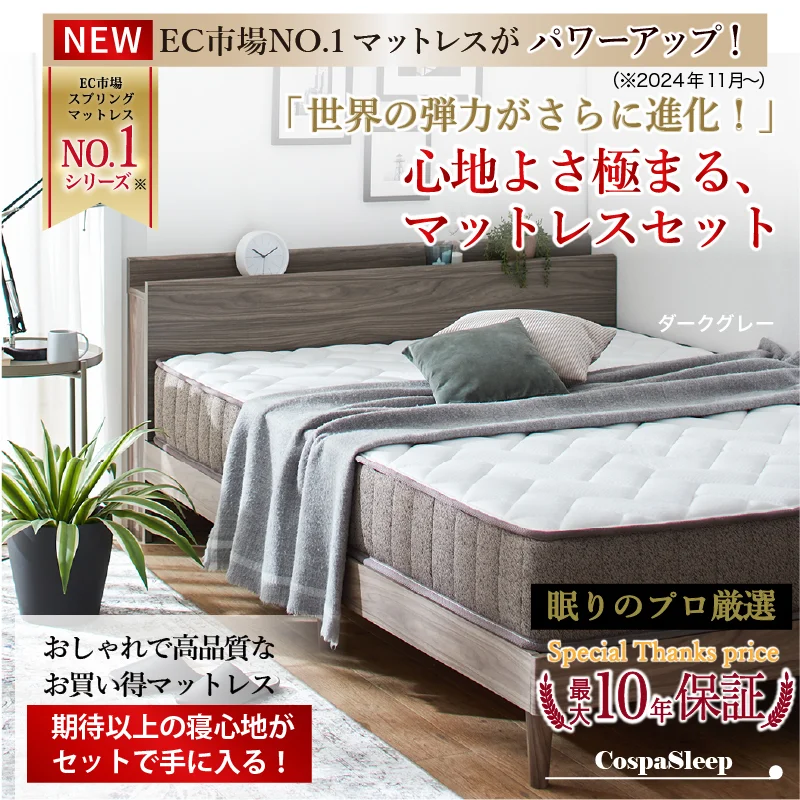 棚・コンセント・脚付きすのこベッド【KASANE】 ベッドフレームのみ シングル フレームカラー フォググレー お客様組立