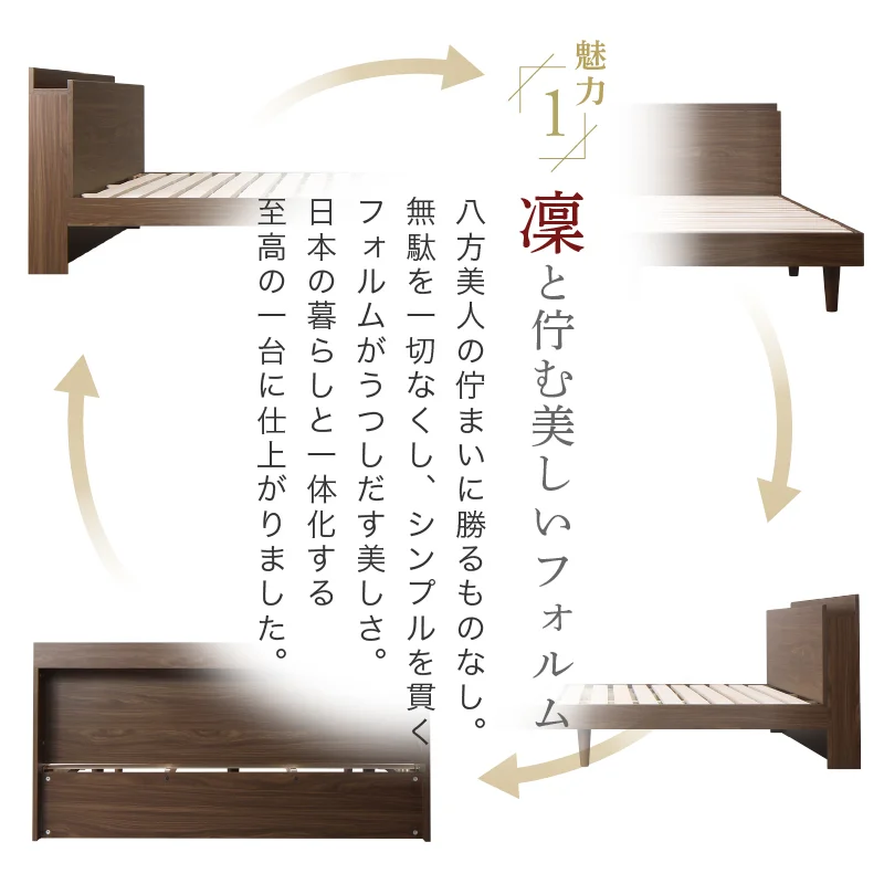 棚・コンセント・脚付きすのこベッド【KASANE】 ベッドフレームのみ シングル フレームカラー フォググレー お客様組立