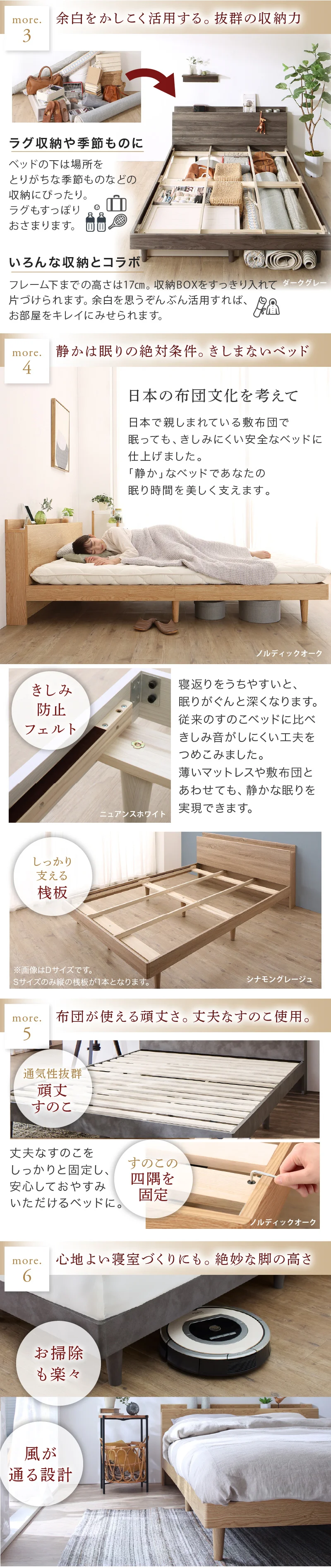 棚・コンセント・脚付きすのこベッド【KASANE】 ベッドフレームのみ シングル フレームカラー フォググレー お客様組立