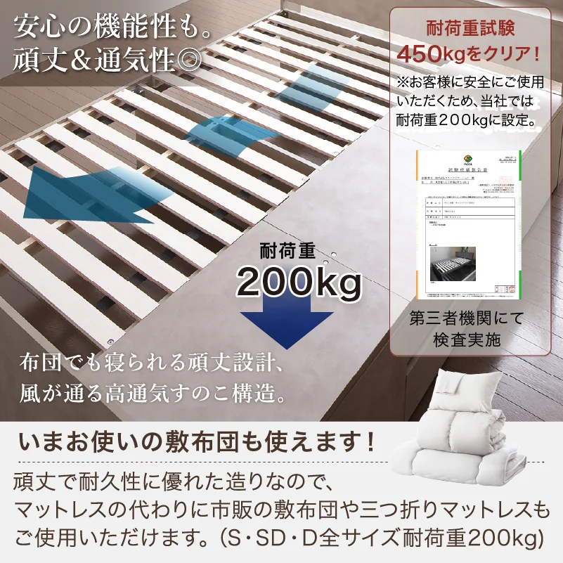 引き出し４杯 天然木調 大容量収納すのこチェストベッド【KASANE】 ベッドフレームのみ シングル フレームカラー フォググレー お客様組立