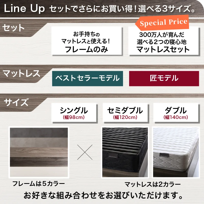 引き出し４杯 天然木調 大容量収納すのこチェストベッド【KASANE】 ベッドフレームのみ シングル フレームカラー フォググレー お客様組立